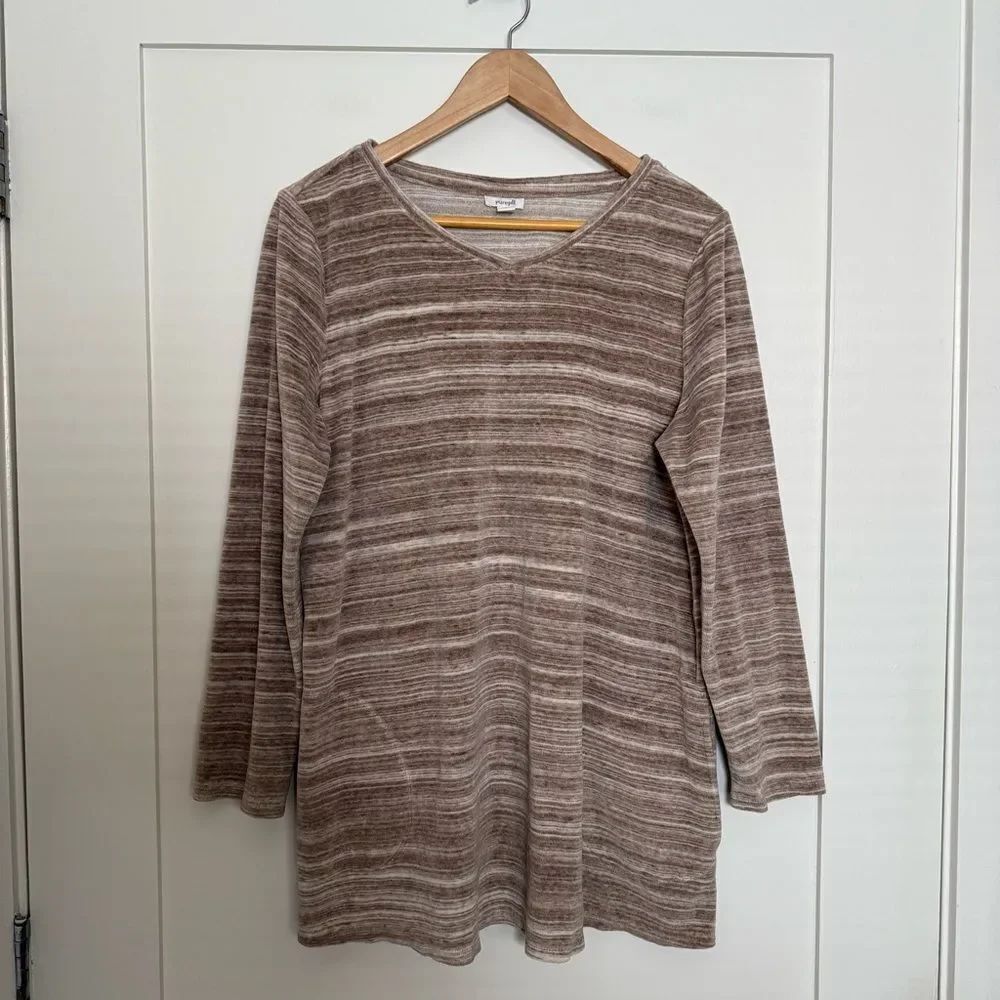 J Jill Pure Velour Sweater Tunic Womens Sz L Tan Space Dye Cozy Lounge Neutral